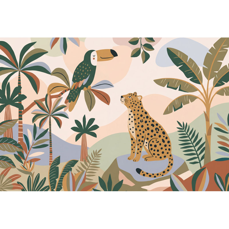 Papier peint léopard tropical, 100 po x 96 po, Peler et coller