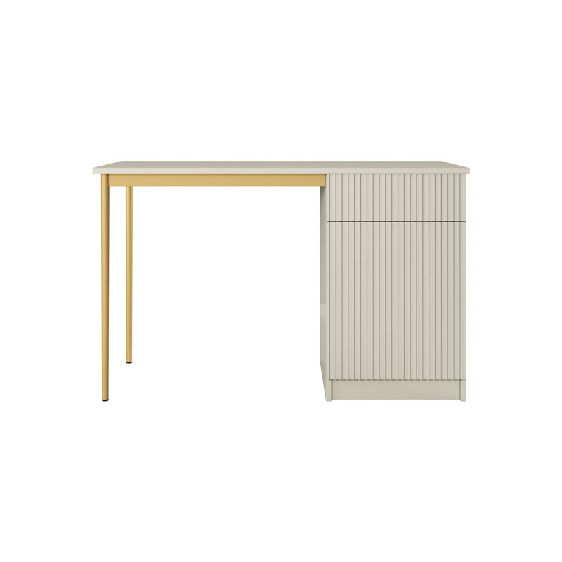 Alfaretta Metal Base Computer Desk, Cashmere/Gold