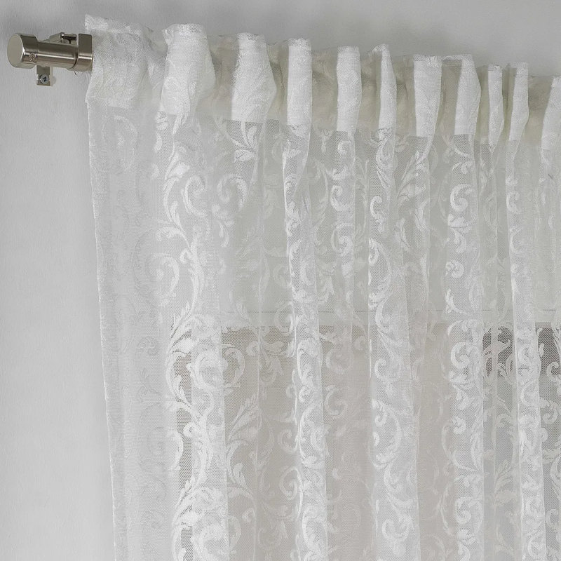 Extra Long and Extra Wide Classic Lace Patterned Sheer Curtain Panels, White, 100" W x 108" L