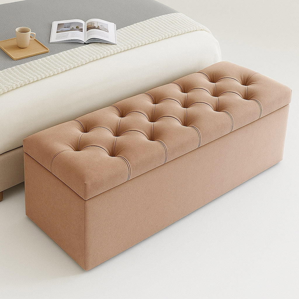 Divan Chesterfield Wide Velvet Rectangle Solid Color Standard Ottoman Box with Storage