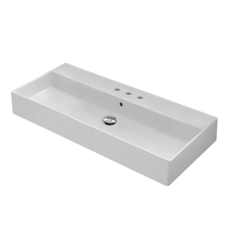 Scarabeo By Nameeks Teorema 18.1'' White Ceramic Rectangular Bathroom Sink with Overflow