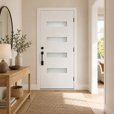 Dalle de porte extérieure en fibre de verre blanche 36 po x 80 po, porte d'entrée de remplacement moderne avec finition grain de bois et noyau en mousse de polyuréthane