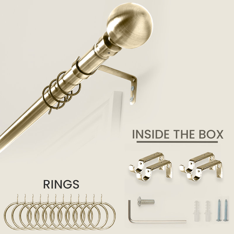 Almera Adjustable Curtain Pole/Rod Long-lasting Set for living room, bedroom, kitchen, 120cm - 210cm, Antique Brass