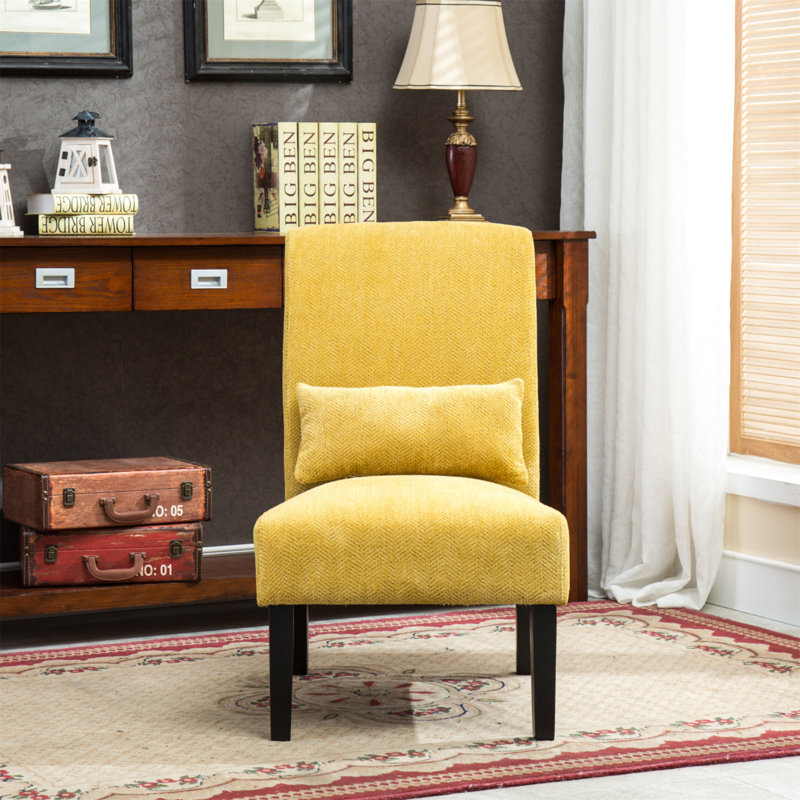 Pisano Contemporary Armless Accent Chair with Pillow, Yellow Chenille