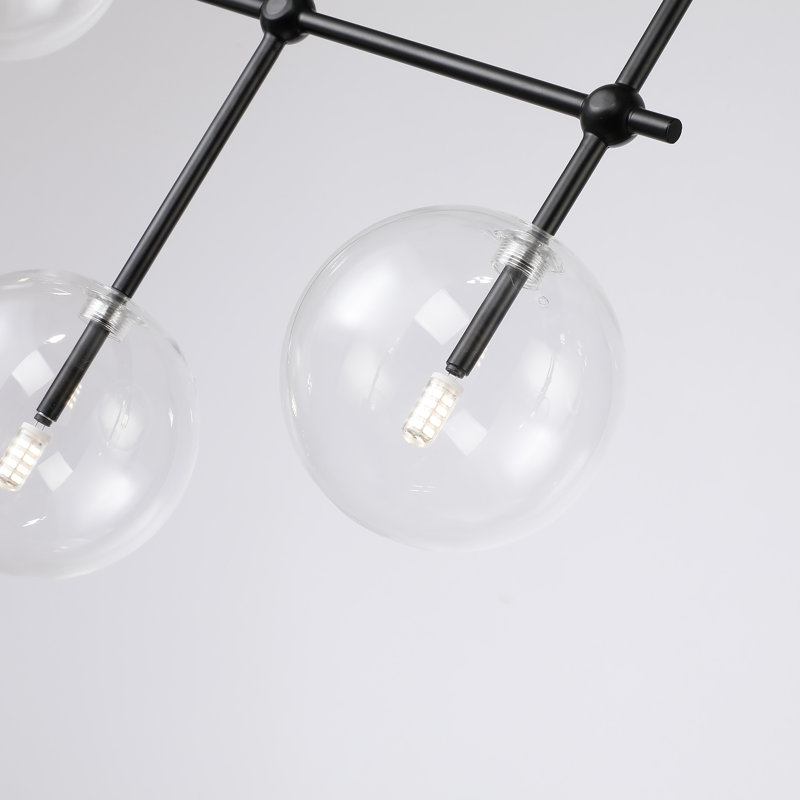 Anusca 7 - Glass Modern Orb Linear Chandelier, Black