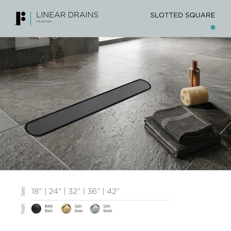 FINE FIXTURES 18-Inch Linear Shower Drain, Tile Insert & Grate 2-in-1 Design, Rounded Edge, 10-Gauge Stainless Steel, Center Outlet, Hair Strainer Included