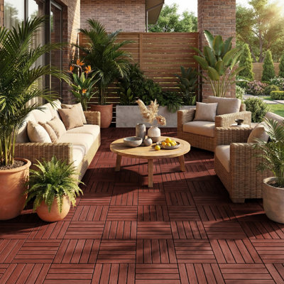 12" x 12" Acacia Wood Interlocking Deck Tiles (Set of 27)