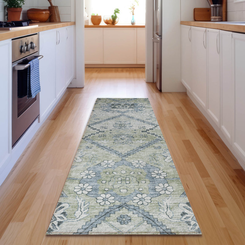 Premium Machine Washable Prisco Aloe Rug, Runner 2'3" x 7'6"