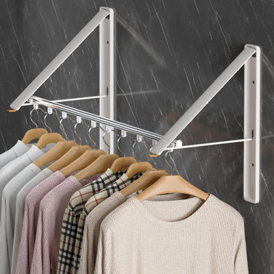 Clothes Drying Rack with Rod, Wall-Mounted Metal Clothes Hanger Rack