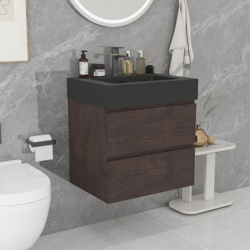 Grand meuble-lavabo mural avec rangement Modern, Noyer, Noir, noir, noir, noir