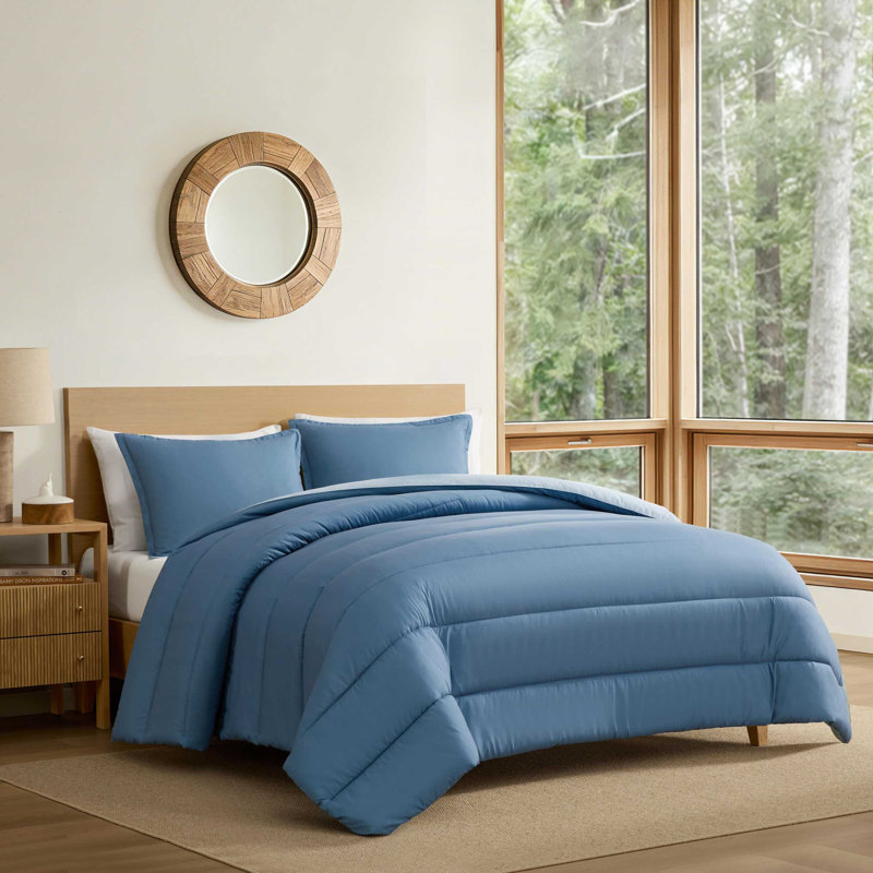 Ensemble d'édredon réversible Eddie Bauer Connor, Édredon pour grand lit + 2 taies décoratives, Bleu