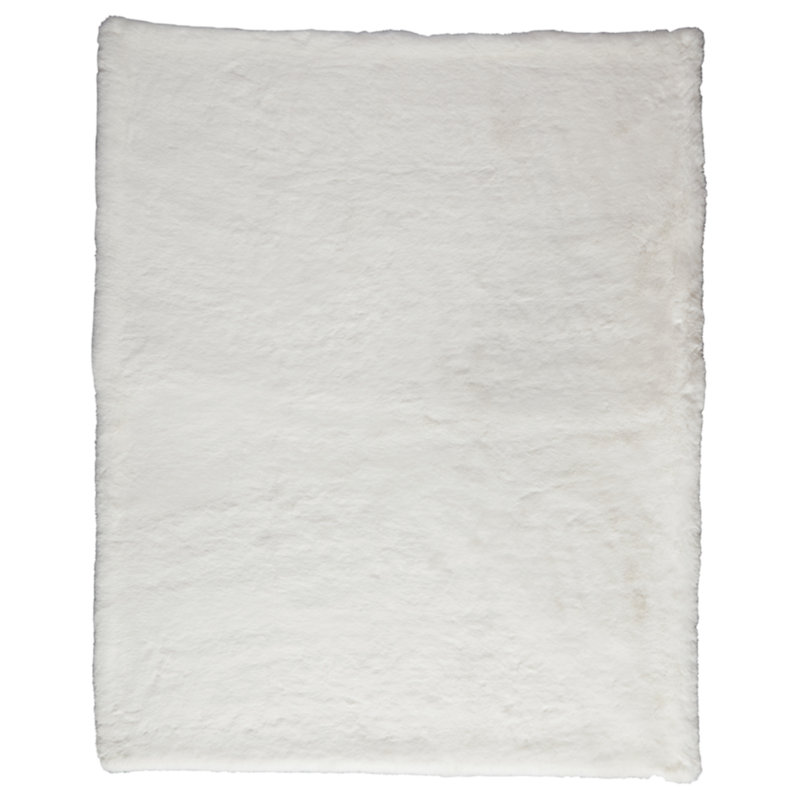 White Faux Rabbit Fur Reversible Throw Blanket 50 x 60 Inch