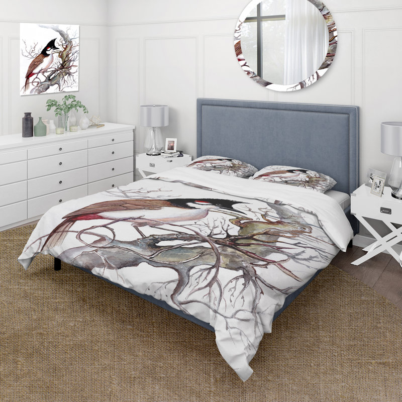 Ensemble de housse de couette traditionnel Vintage Beautiful Bird On A Branch - microfibre de polyester