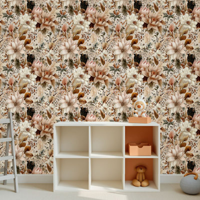 Papier peint adhésif peler et coller en PVC, revêtement mural auto-adhésif amovible avec imprimé floral léopard aquarelle, imperméable pour la décoration intérieure - Rouleau