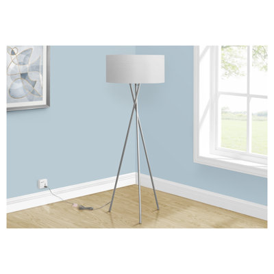 62" Nickel Metal Tripod Floor Lamp with Grey Fabric Shade