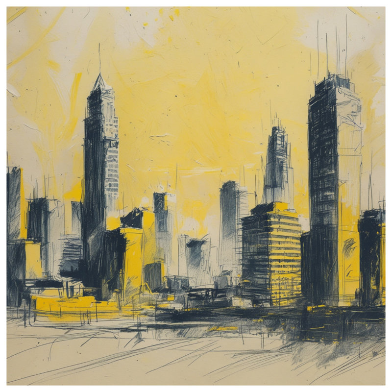 Couvre-lit matelassé jaune Urban Skyline toutes tailles, Très grand lit