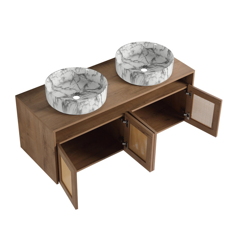 Meuble-lavabo 48 po avec lavabo d'art en céramique, porte à fermeture en douceur 4 po, montage flottant, contreplaqué (emballage KD)