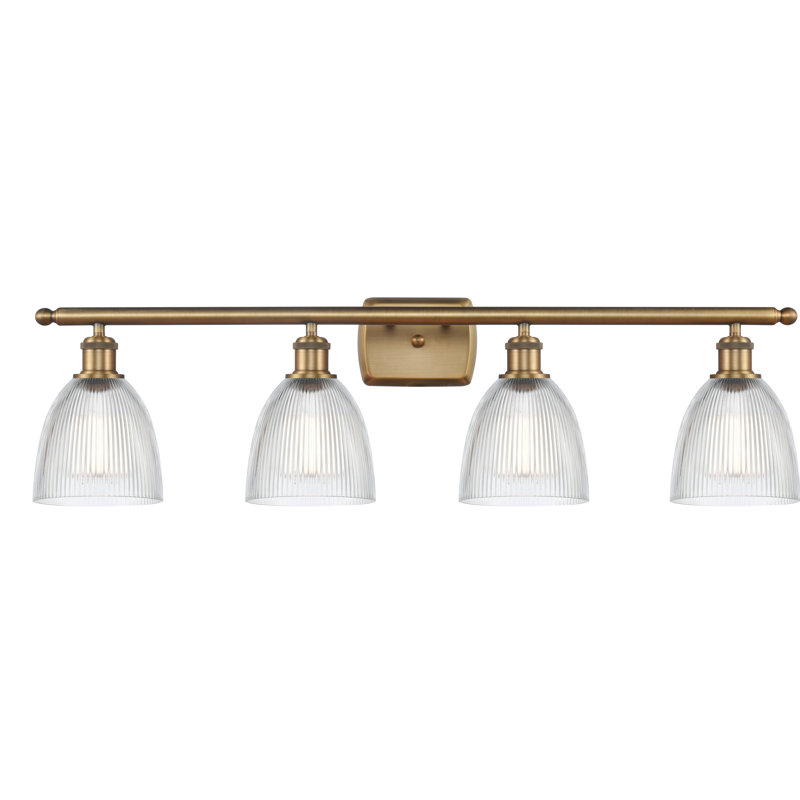 Éclairage de salle de bain à intensité variable 4 lumières Asdsit, Transparent, Ampoule DEL 6 watts Vinage, Laiton brossé