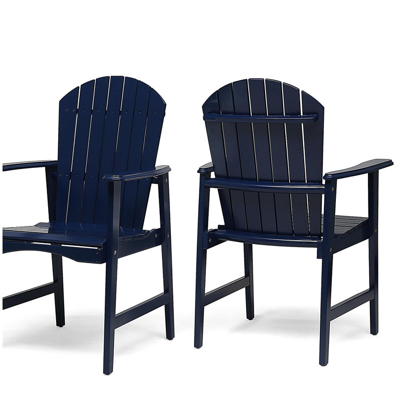 Outdoor Weather Resistant Acacia Wood Adirondack Dining Chairs, Set of 2, Navy Blue