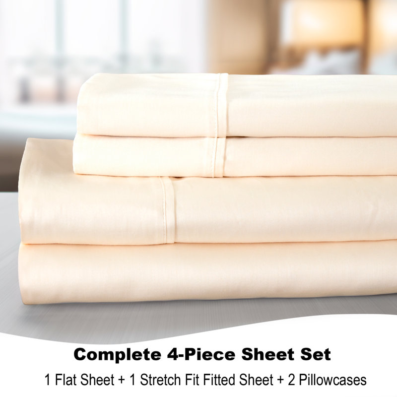Ensemble de draps 300 fils en coton BedTite, Ensemble de drap pour lit très grand avec drap-ho, Ivoire