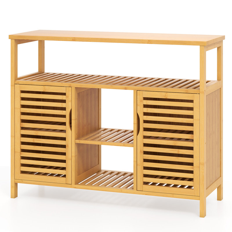 Bamboo Bathroom Cabinet 2-Door Storage Organizer w/ Shelves for Living Room