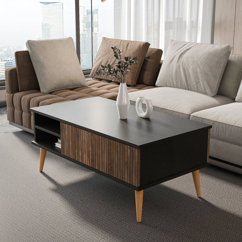 Como 43 Inch Wide Coffee Table, Black Top/Alina Base
