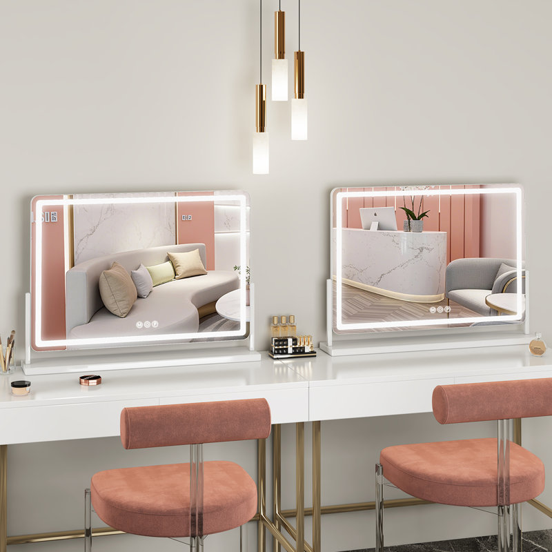 Miroir de coiffeuse à DEL avec lumières, miroir de maquillage tactile à intensité variable 18 po x 13 po, 19 po x 22 po