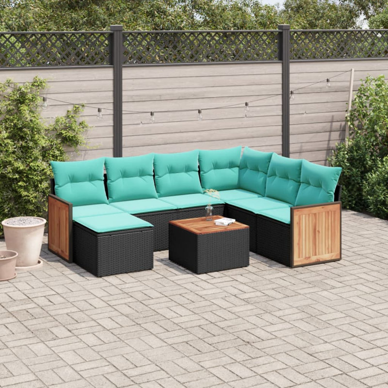  Ensemble de canapé de patio 8 pièces avec coussins en rotin de polyester noir