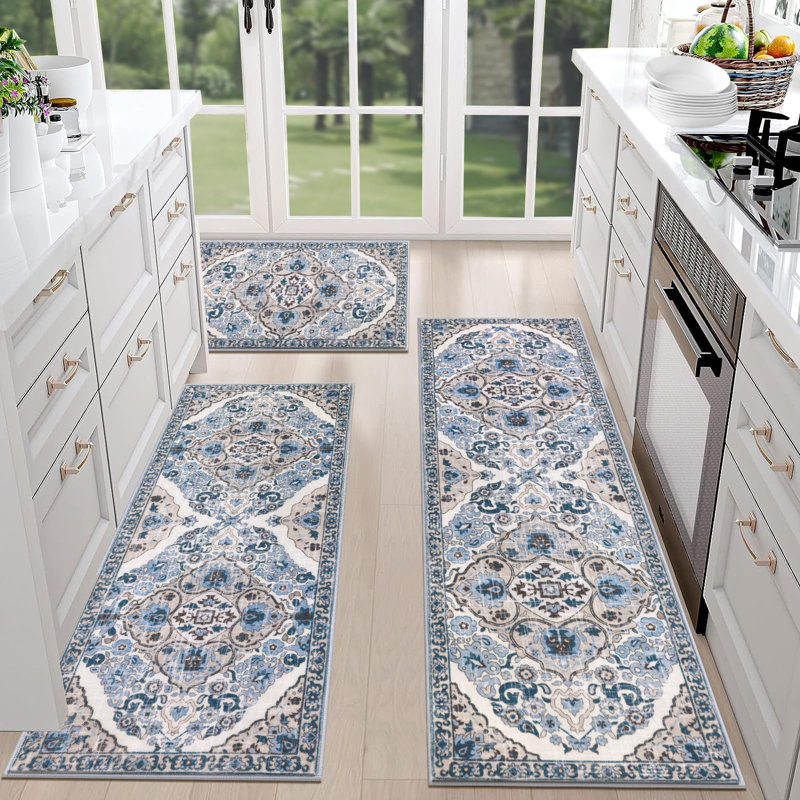 Kitchen Rugs Sets Of 3 Non Slip Washable Boho Kitchen Rugs And Mats For Floor Kitchen Runner Rug Floor Carpet For Kitchen, Laundry, Hallways