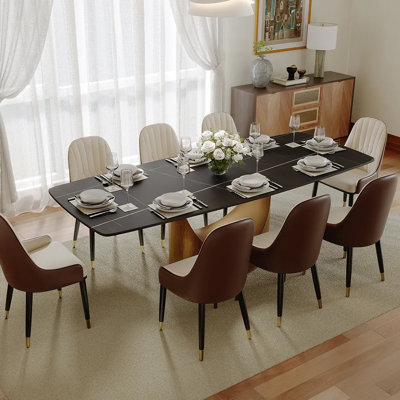 Modern 5/7 Pieces Dining Room Sets, Pre-Assembly Rectangular Dining Table Sets, Sintered Stone Tabletop Kitchen Dining Table Set With Upholstered PU Leather Chairs