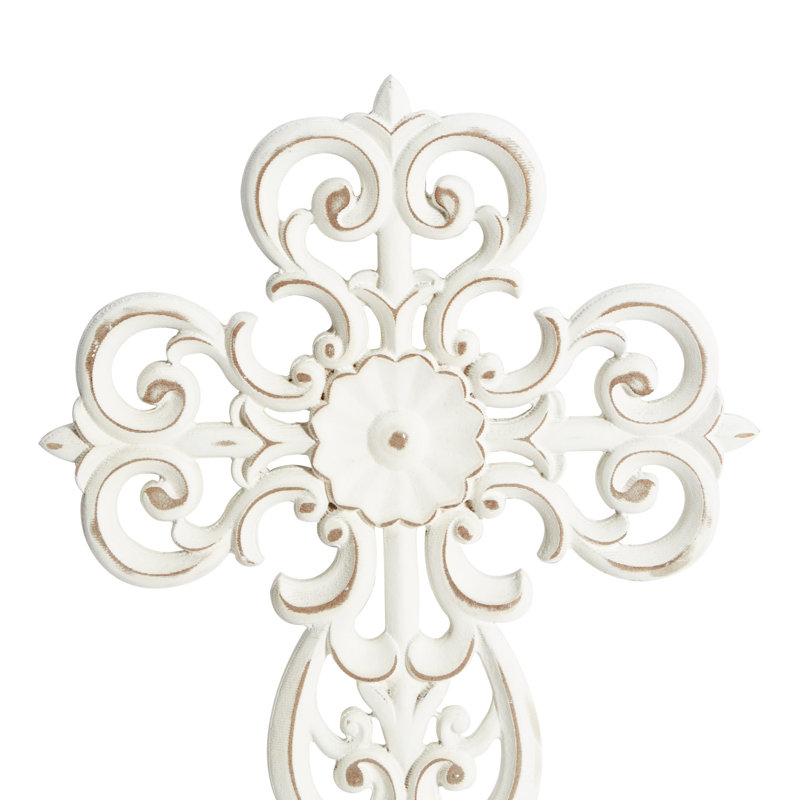 Wooden Carved Cross  White Wall Decor Set