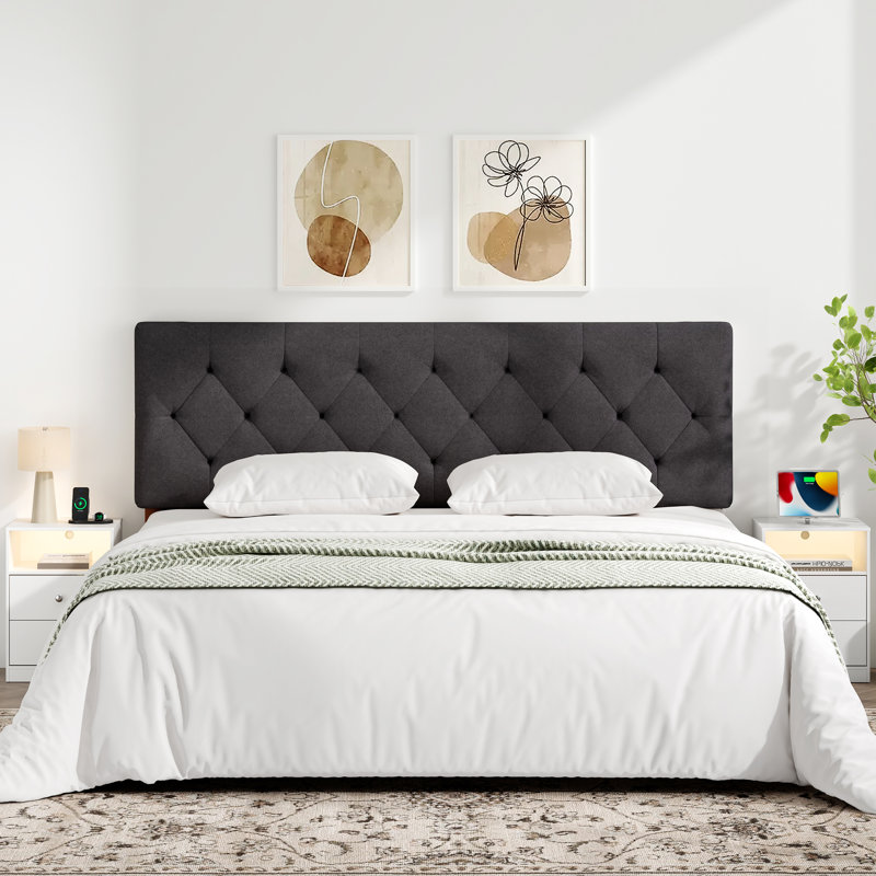 Adjustable Height Upholstered Headboard,Foldable Queen Dark Grey, Queen, Dark Gray