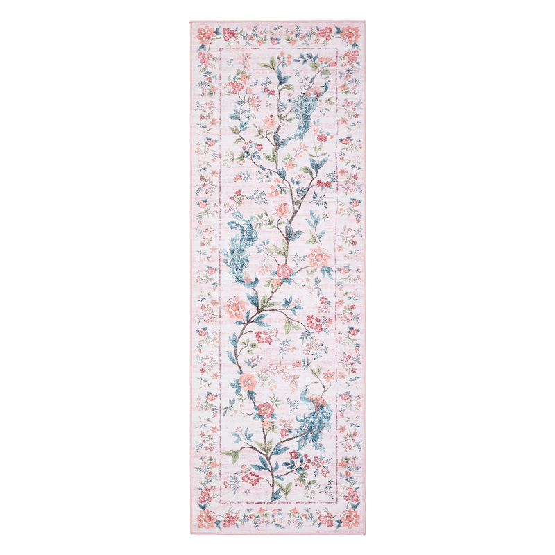 Washable Rugs for Bedroom Ultra-Soft Floral Peacock Floor Mats, Stain-Resistant Farmhouse Indoor Carpet with Non-Slip Backing, Foldable Thin Accent Rug for Living Room, Nursery