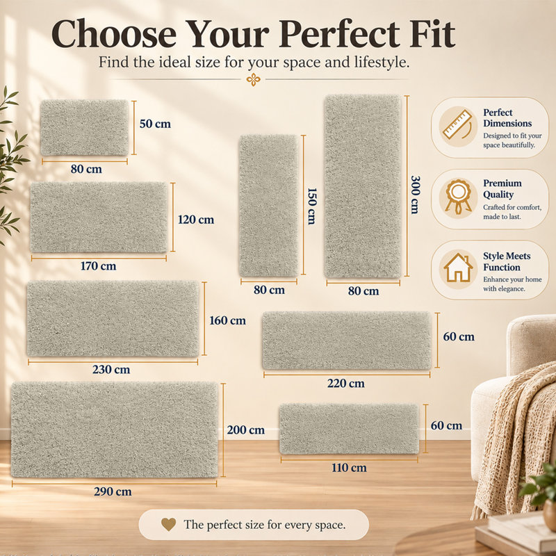 Rectangle Shag Washable, Cream, Runner 80 x 300 cm