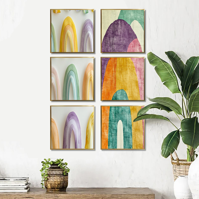 Doux arc-en-ciel - ensemble d'art mural pour chambre de bébé de 6, Impression encadrée sans passe-partout, Doré