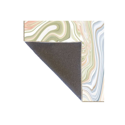 Modern Wavy Light Pastel Patterned Woven Base Washable Rug