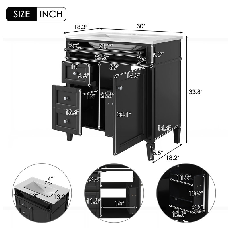 Modern Bathroom Storage Cabinet with Top Sink and a Tip-out Drawer