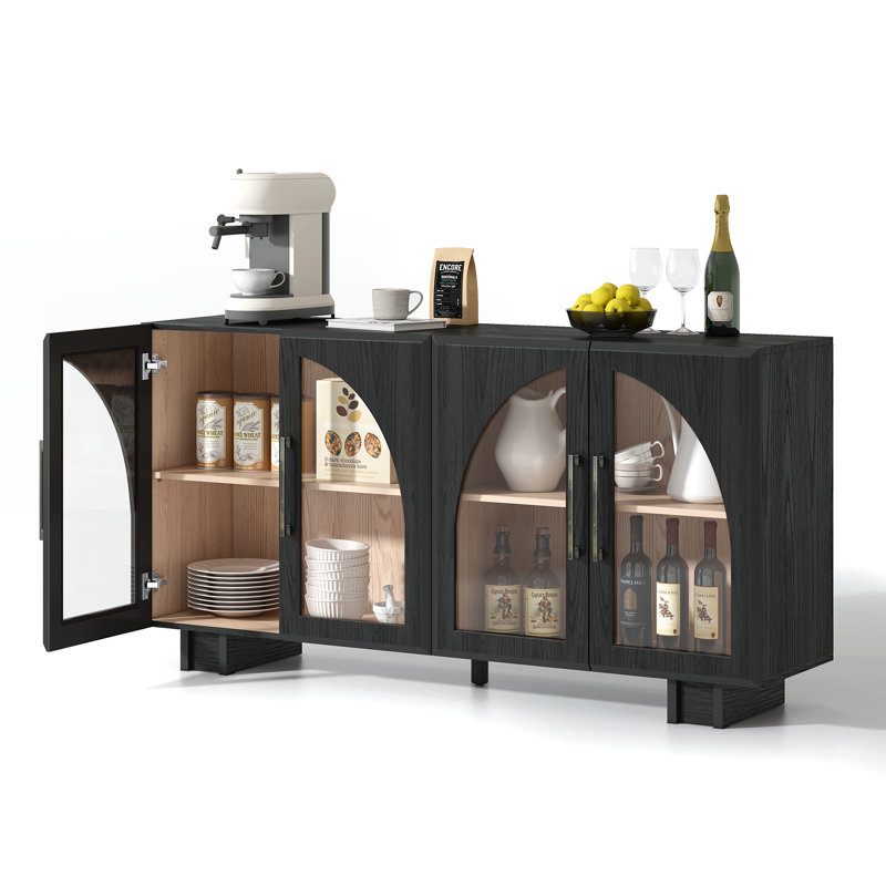 Buffet de 63 po avec rangement, armoire arquée avec tablettes réglables, crédence pour le salon, l'entrée et la cuisine, Noir
