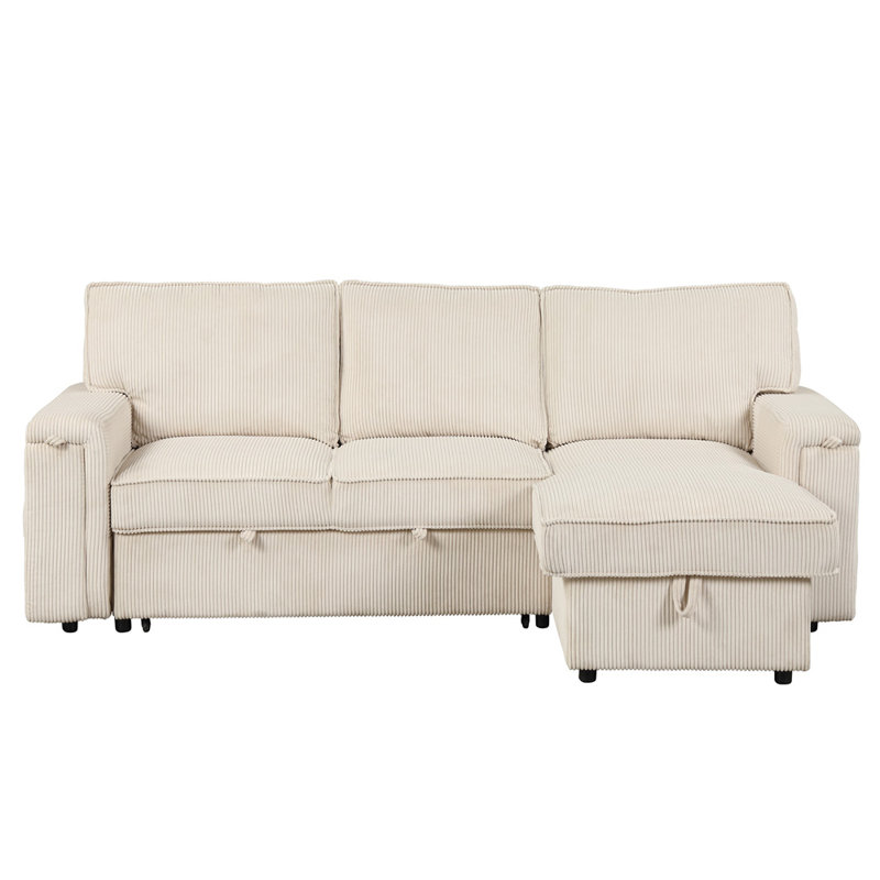 Kat 96.1'' Square Arms Sofa, Beige Polyester Blend