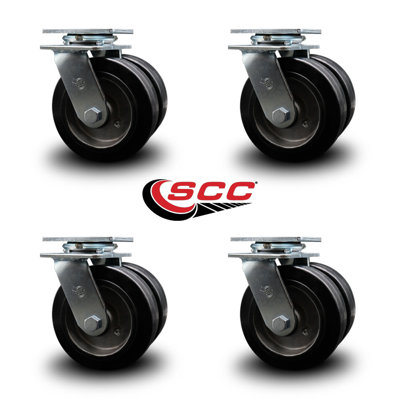 6 Inch Dual Rubber on Aluminum Wheels Swivel Caster Set with Ball Bearings SCC