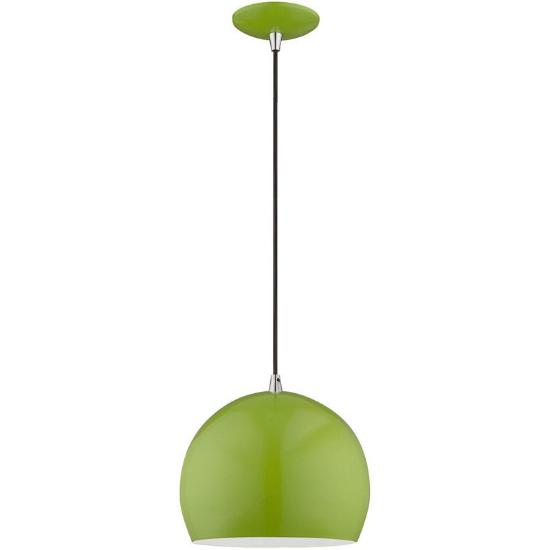 Luminaire suspendu en forme de dôme à 1 lumière Dristin, Vert pomme brillant, Vert pomme brillant / noir