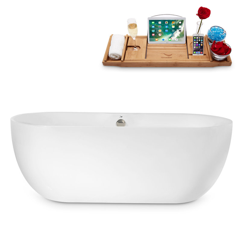 1699.3mm x 749.3mm Freestanding Soaking Acrylic Bathtub, Brushed Nickel