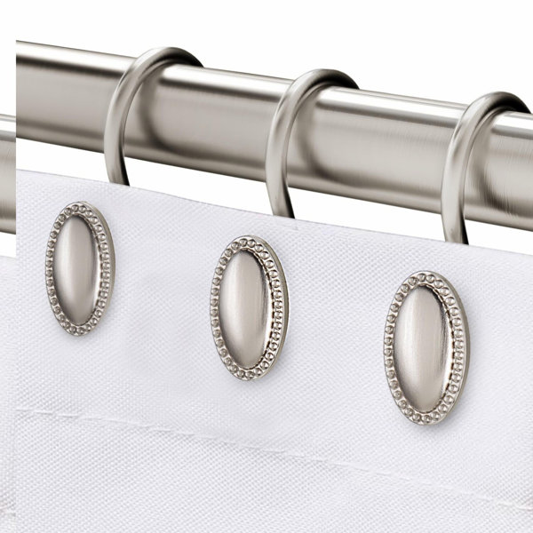RustGuard Brushed Nickel Shower Curtain Hooks - Decorative, Rust Resistant Metal Rings for Bathroom, Set of 12