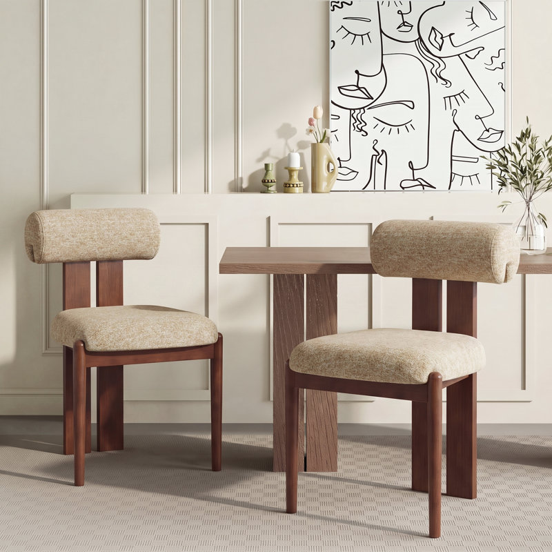 Chaises de salle à manger rembourrées modernes avec dossier roulé et pieds en bois massif, Chameau
