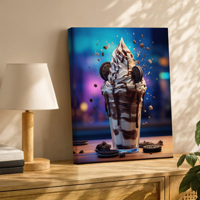Reproduction d'art sur toile, "Une scène de dessert décadente" avec une grande tasse transparente remplie de chocolat tourbillon crème et de vanille
