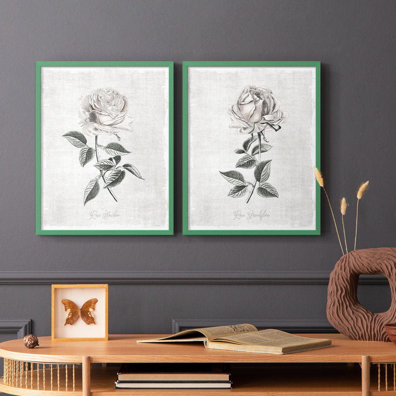 Reproduction encadrée rétro botanique I-Premium - prête à être accrochée - aucun clou requis - aucun clou requis, Gris