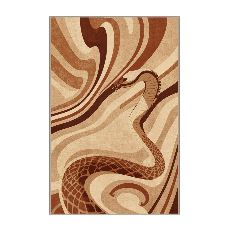 Machine Washable Ozain Horned Viper Modern Arc Rug in Brown – Beige Binding, 2x4