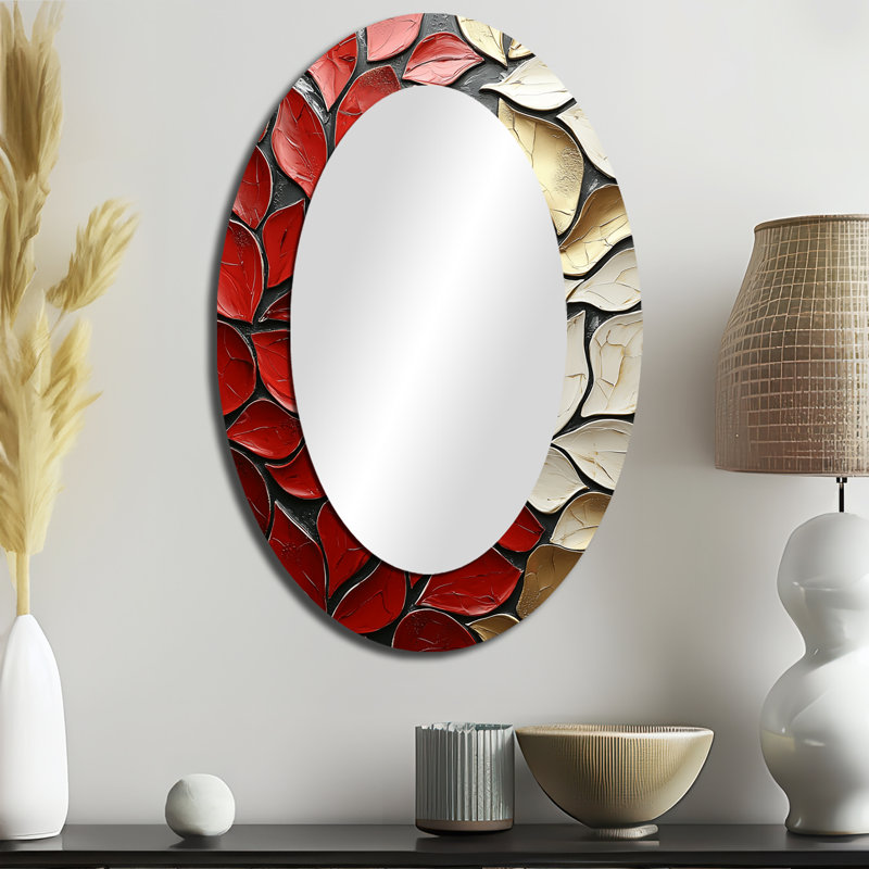 Miroir mural ovale rouge et rouge, 36 po x 24 po