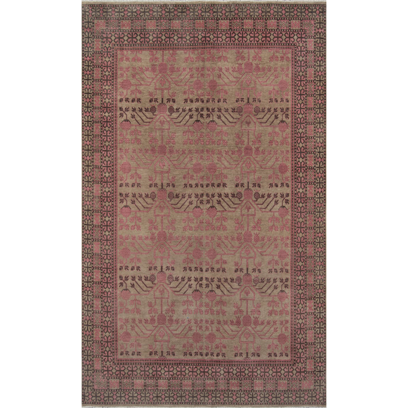 Banaras Hand Knotted Wool Oriental Area Rug in Brown, Rectangle 8'6" x 11'6"