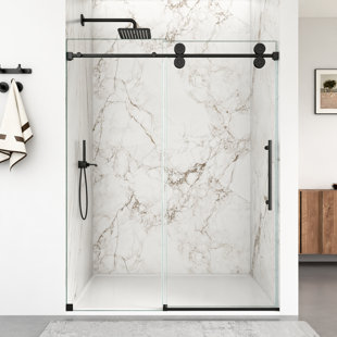 Mortix 48 In. W X 76 In. H Single Sliding Frameless Shower Door In Matte Black With 5/16 In. Clear Glass